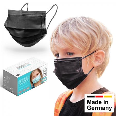 6x Kinder OP-Maske Typ I in SCHWARZ, hergestellt in Deutschland