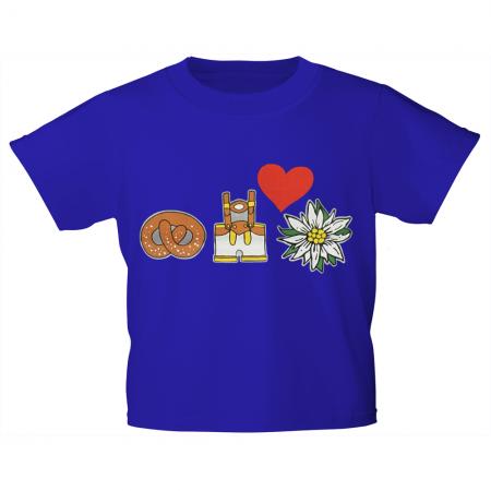 Kinder-T-Shirt mit Print - Brezel, Lederhose, Edelweiß - 08609 royalblau - Gr. 152/164