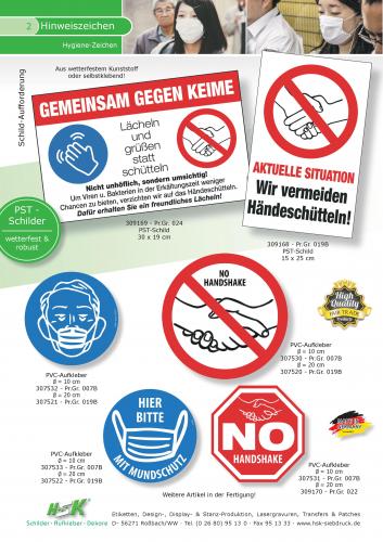 Komplett-Sortiment Schilder und Aufkleber - Keime, Bakterien, Mundschutz, Händeschütteln