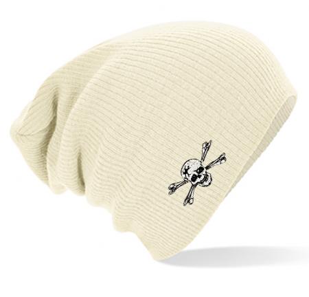 Longbeanie Slouch- Beanie Mütze mit hochwertiger Einstickung - Skull Totenkopf - versch. Farben 54409