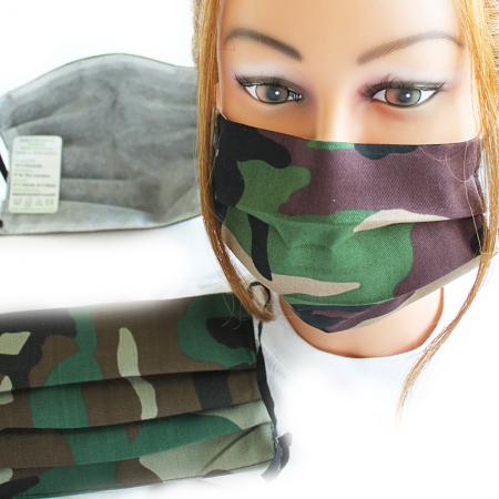 Baumwollmaske mit zertifiziertem Innenvlies - Camouflage Grün-Braun - 15459 + Gratiszugabe