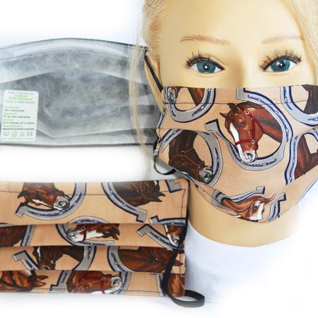 Design Maske aus Baumwolle mit zertifiziertem Innenvlies - Hufeisen Pferd - 15490 + Gratiszugabe