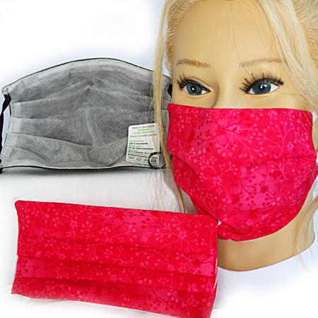 Design Maske aus Baumwolle mit zertifiziertem Innenvlies - Rot Floral Druck - 15574 + Gratiszugabe