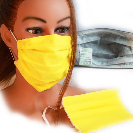 Baumwollmaske mit zertifiziertem Innenvlies - SONNENGELB - 15413 + Gratiszugabe