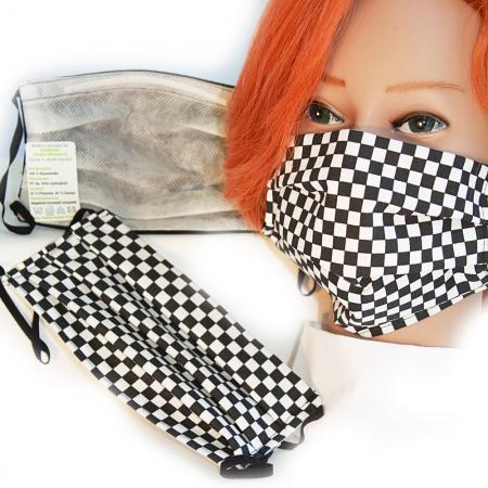 Baumwollmaske mit zertifiziertem Innenvlies - Zielflagge klein Schwarz-Weiß - 15407 + Gratiszugabe