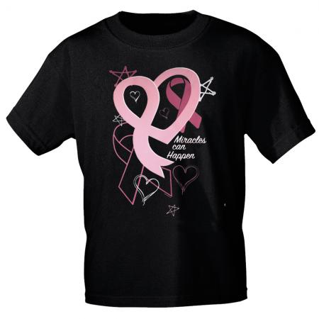 T-Shirt mit Print  | Miracles can Happen | Schleife Rosa | 10960 Schwarz | Gr. S-3XL