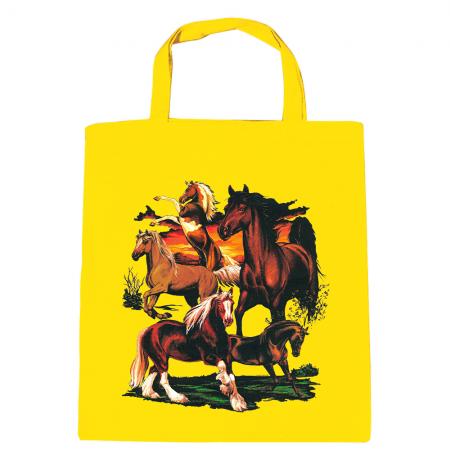 Baumwolltasche mit Print - Pferde Horses - B12668 versch. Farben zur Wahl