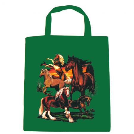 Baumwolltasche mit Print - Pferde Horses - B12668 versch. Farben zur Wahl