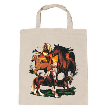 Baumwolltasche mit Print - Pferde Horses - B12668 versch. Farben zur Wahl