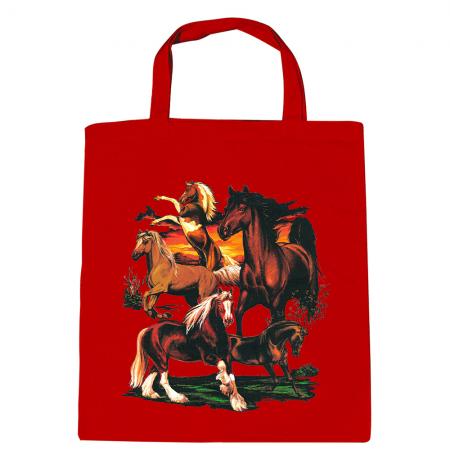 Baumwolltasche mit Print - Pferde Horses - B12668 versch. Farben zur Wahl