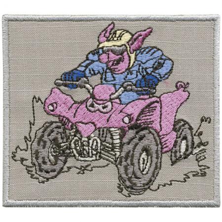 Aufnäher - Quadfahrer Ferkel - 88637 - Gr. ca. 8 x 11 cm - Patches Stick Applikation