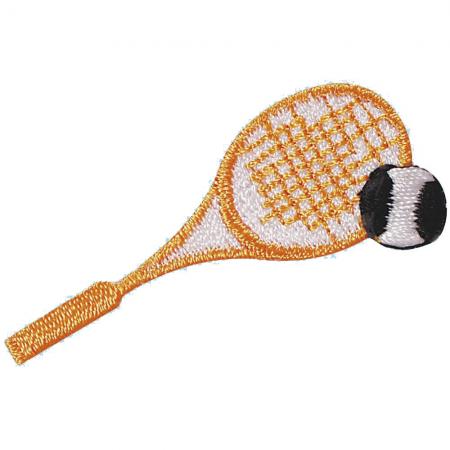 Aufnäher Patches Applikation - Tennisschläger mit Ball - 02089 - Gr. ca. 4,5 x 1,5 cm