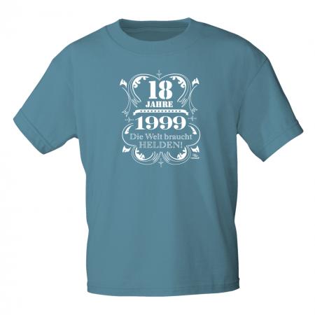 T-Shirt mit Print - 18 Jahre - 1999 Die Welt braucht Helden - 12883 hellblau - Gr. S-XXL
