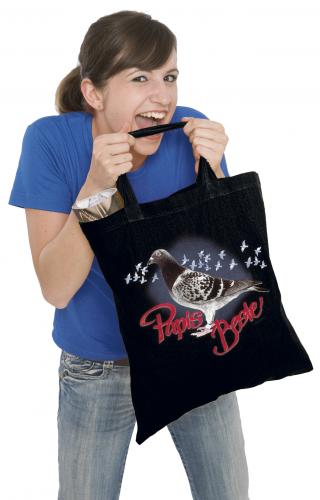 Baumwolltasche mit Print - Taube Papi´s Beste - TB023 schwarz