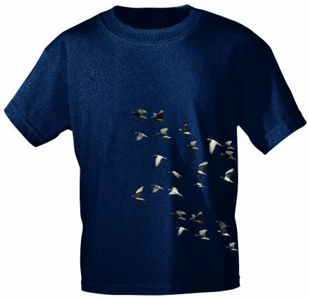 T-Shirt mit Print - Tauben Taubenschwarm - TB152/1 dunkelblau Gr. L