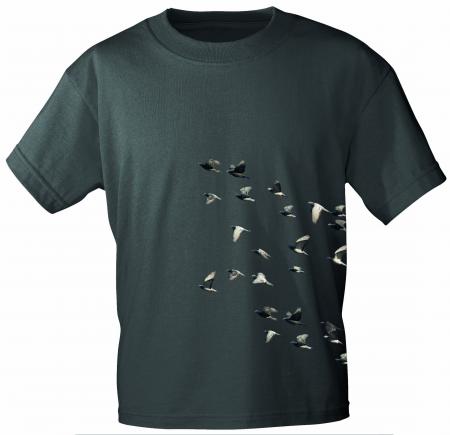 T-Shirt mit Print - Tauben Taubenschwarm - TB152 anthrazitgrau Gr. S-3XL