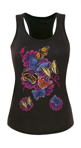 Tank-Top mit Print - Butterfly Schmetterlinge Blumen T09842 Gr. schwarz / XL