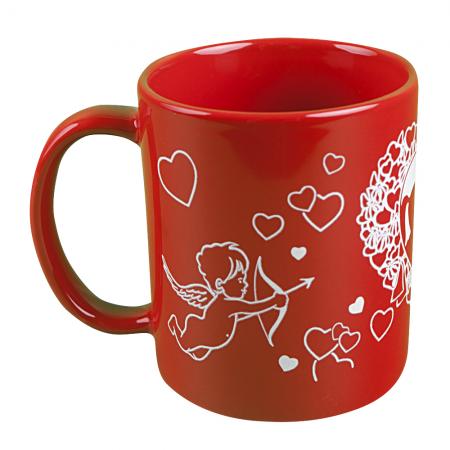 Tasse mit Print Liebesengel Kuss Portrait rot 57462