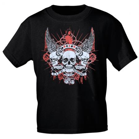 T-Shirt mit Print Totenkopf Skull Life is to short - 10223 schwarz Gr. XL