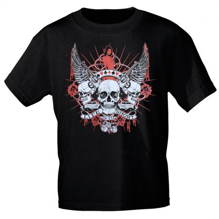 T-Shirt mit Print Totenkopf Skull Life is to short - 10223 schwarz Gr. S-3XL