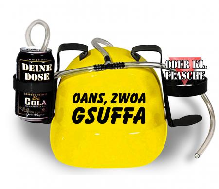 Trinkhelm Spaßhelm mit Printmotiv - OANS ZWOA GSUFFA - 51609 - versch. Farben zur Wahl gelb