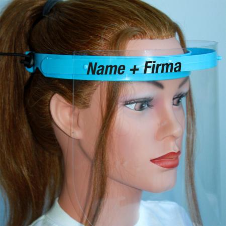 Klarsicht Gesichtschutz Gesichtsvisier aus Kunststoff mit Wunschname blau