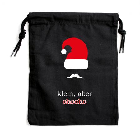 Baumwollbeutel Print Nikolausmütze klein, aber ohooho 30761 schwarz mit Kordel Gr. ca. 19,5x24,5 cm