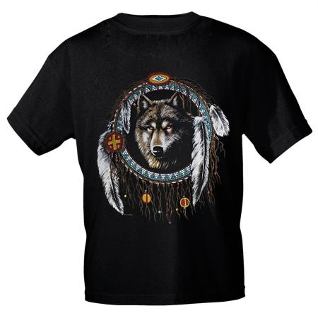 T-Shirt mit Print - Traumfänger Wolf Federn - YF225 schwarz - Gr. S-2XL