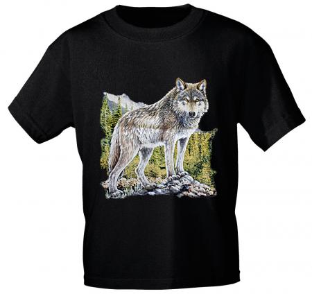 T-Shirt mit Print - Wolf - 10846 - versch. Farben zur Wahl - Gr. S-2XL schwarz / M