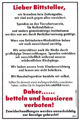 Spaß-Schild - Lieber Bittsteller ... hausieren verboten - 308971 - 20cm x 30cm - Kunststoffschild