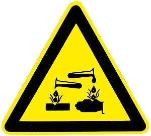 Hinweisschild dreieckig - ÄTZENDE STOFFE - 308807 - Schenkellänge 22cm - Kunststoffschild