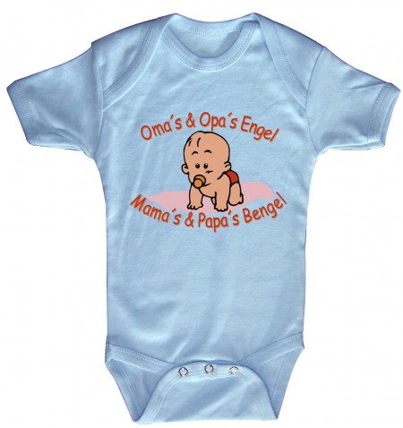 Babystrampler mit Print – Oma´s und Opa´s Engel. Mamas und Papas Bengel- 08300 blau – Gr. 18-24 Monate