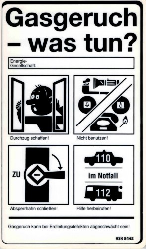 Informationsschild - GASGERUCH - WAS TUN - Gr. 25 x 14,5 cm - 308442