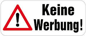 PVC Aufkleber für Briefkasten Briefkästen - KEINE WERBUNG - 302083 - Gr. ca. 48 x 20 mm