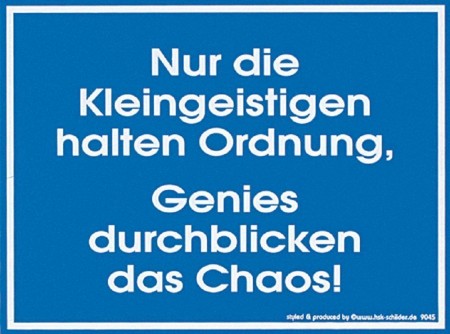 Fun-Schild - Nur die Kleingeistigen halten Ordnung... - 309045 - 20cm x 15cm - Ordnung Chaos