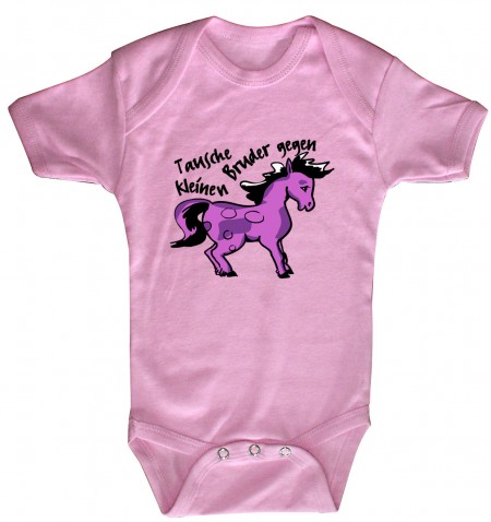 Babystrampler mit Print - Tausche Bruder gegen Pony - 08377 rosa - Gr. 0-24 Monate
