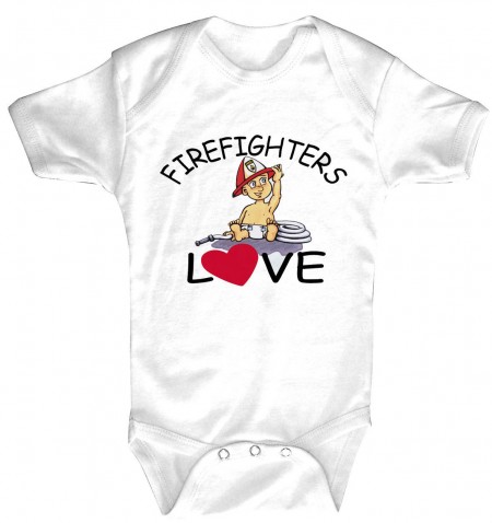 Babystrampler mit Print – Firefighters Love– 08372 weiß - 6-12 Monate