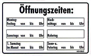 Hinweisschild - ÖFFNUNGSZEITEN - Gr. ca. 25 x 15 cm - 308863