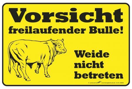 Schild PST-Schild - Vorsicht freilaufender Bulle! Weide nicht betreten - Gr. ca. 30 x 20cm - 308583