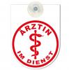 Hinweisschild f. Rückspiegel im Auto - ARZT/Ärztin/Pfleger/Pflegerin IM DIENST - Gr. 10x13cm - 308045 weiß incl. Saugnapf