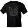 T-Shirt mit Strasssteinen Glitzer-Stein-Applikation - Katze Cat - 88304 schwarz Gr. S-3XL