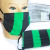 Design Maske aus Baumwolle mit zertifiziertem Innenvlies - Grün-Schwarz gestreift - 15464 + Gratiszugabe