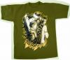 T-Shirt mit Print - Wikinger Frau Zopf Beute - 92000 oliv Gr. L