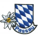 Aufnäher - PASSAU Edelweiss Blau - Weiss Rauten - 00058 - Gr. ca. 6,5cm x 6cm