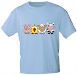 Kinder T-Shirt mit Print - Ferkel Vogel Schaf Kuh - 06982 - hellblau - Gr. 86-164