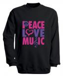 Sweatshirt mit Print - Peace Love Musik - S09017 - versch. farben zur Wahl - Gr. schwarz / XL