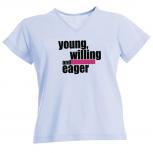 T-Shirt unisex mit Aufdruck - YOUNG WILLING AND EAGER - Gr. S-XXL - 09373 - hellblau