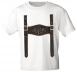 T-Shirt unisex mit Print - Lederhose Hosenträger - 09402 weiß - Gr. XS-3XL