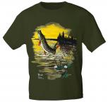 T-Shirt unisex mit Print - Hecht - 09822 olivgrün - Gr. XXL