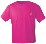Marken- T-Shirt mit Motiv-Einstickung - Notenschlüssel - 10305 - versch. Farben zur Wahl - Pink / XL